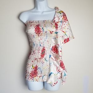 FAMOSA y2k one shoulder smocked blouse